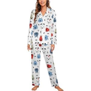 Kinderachtig Patroon Met Honden Vrouwen Lange Mouw Button Down Nachtkleding Zachte Nachtkleding Lounge Pyjama Set S