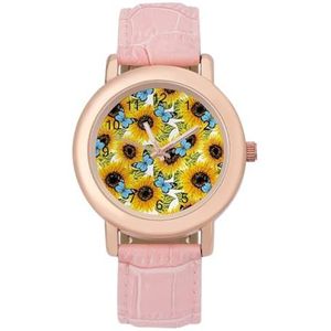 Zonnebloemen Blauwe Vlinders Horloges Voor Vrouwen Mode Sport Horloge Vrouwen Lederen Horloge