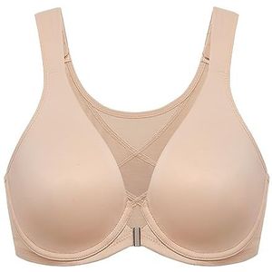 DELIMIRA dames bh met voorsluiting grote maten postuurcorrectie naadloze bh's met beugel Tshirt diep decolleté Beige 90G