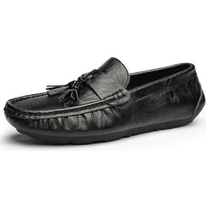 Herenloafers Ronde neus Veganistisch leer met kwastjes Rijdende loafers Antislip Flexibele platte hak Prom Slip-ons (Color : Black, Size : 39 EU)