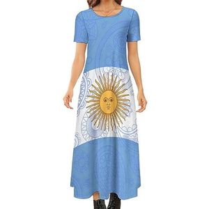 Argentinië Paisley Vlag Vrouwen Zomer Casual Korte Mouw Maxi Jurk Ronde Hals Gedrukt Lange Jurken 7XL