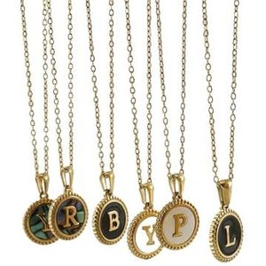 Dames witte schelp hanger zwarte kleur roestvrijstalen schelp letter ketting 18K goud eenvoudige ronde sieraden(Style:Colored E)