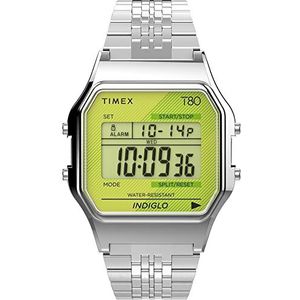 Timex T80, Zilverkleurige/zuur groene armband, Retro