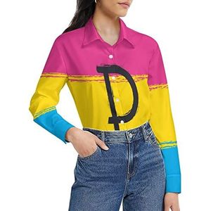 Pansexual Pride-symbool en vlag damesshirt met lange mouwen en knoopsluiting casual werkshirts tops M