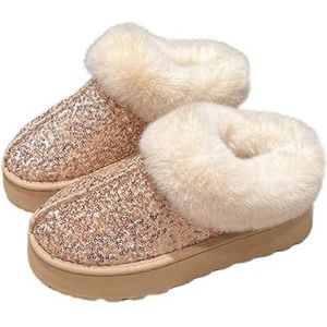 NihaoWXM Sneeuwlaarzen Winter Vrouwen Korte Pluche Warme Sneeuwlaarzen Casual Schoenen Glinsterende Bont Enkellaarzen Flats Platform Dames Schoenen, roze, 43 EU