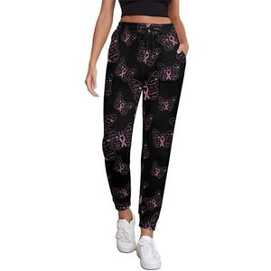 Vlinder Roze Lint Kanker Bewustzijn Vrouwen Joggingbroek Running Joggers Broek Casual Broek Elastische Taille Lange Met Zakken