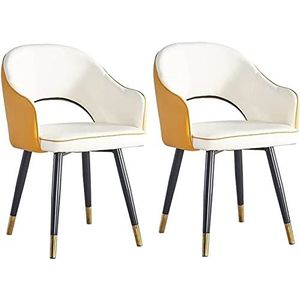 GEIRONV Keuken Eetkamerstoel Set van 2,PU lederen bijzetstoel Nordic Modern Living Eetkamer Accent Fauteuils Waterbestendig met metalen poten Eetstoelen (Color : Yellow+white, Size : 85 * 45 * 48cm)