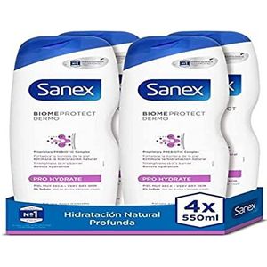 Sanex Biomeprotect Dermo Prohydrate, douche- of badgel, hydraterend, zeer droge huid, 4 stuks x 550 ml