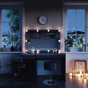 Vicco Make-uptafel Sherry, zwart, 120 cm met ledverlichting en kruk