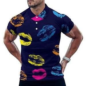 Neon Lippen Kisses Casual Polo Shirts Voor Mannen Slim Fit Korte Mouw T-shirt Sneldrogende Golf Tops Tees 5XL