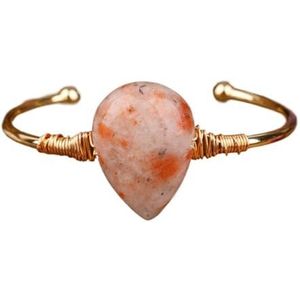 Natuurlijke Amethist Kristal Teardrop Kralen Gouden Manchet Armband for Vrouwen Zon Steen Agaat Armband Sieraden Huwelijkscadeau (Color : Silver_Orange Moonstone)