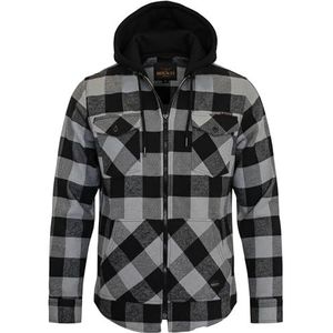 ROCK-IT Apparel I heren flanellen overhemd met capuchon I lange mouwen I lumberjack geruit I premium casual overhemd I maten S-5XL I Grijs/Zwart 4XL