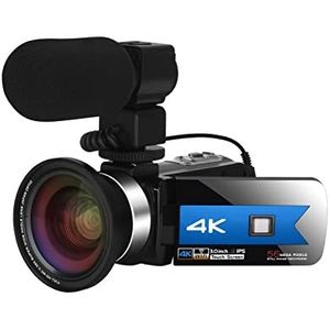 Videocamera Camcorder 4K videocamera for vlog -opname digitale vloggingcamera met nachtzicht wifi touchscreen HD Video digitale camera camcorder Multifunctionele vlogcamera(128GB SD Card,K1 Blue-Mic-L