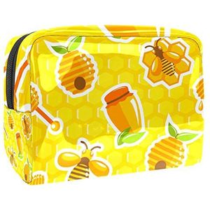 Make-uptas PVC toilettas met ritssluiting waterdichte cosmetische tas met honing honingraat patroon geel voor vrouwen en meisjes