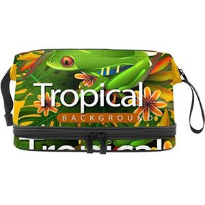 Multifunctionele opslag reizen cosmetische tas met handvat,Kikker Geel,Grote capaciteit reizen cosmetische tas, Meerkleurig, 27x15x14 cm/10.6x5.9x5.5 in