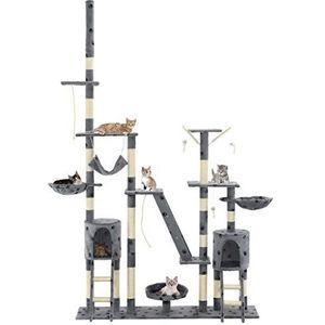 Festnight Krabpaal klimboom voor katten (H?he 230-250 cm) met sisal slingers, stabiele kattentoren kattenspeelgoed, pootafdruk grijs