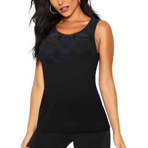 Dames zomer gym tank tops gothic behang schedel - ronde hals atletisch vest slim fit workout mouwloze top voor yoga hardlopen, 3 D, S