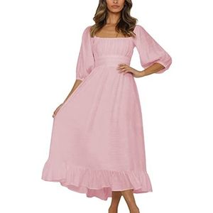 Jurk met Vierkante Hals, Modieuze Jurk met Halve Mouw en Hoge Taille voor Dames die Winkelen Om Te Reizen (S)