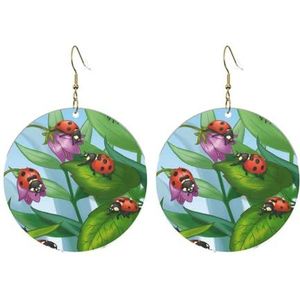 WSHFFILO Lieveheersbeestje bedrukt ronde acryl oorbellen decoratie oorbel, Eén maat, Acryl