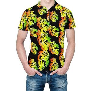 Rasta Lion Crown T-shirt voor heren, korte mouwen, golfshirt, normale pasvorm, tennisshirt, casual, zakelijk