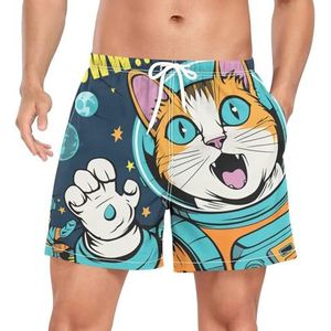 Niigeu Cartoon Space Astronaut Cat zwembroek voor heren, sneldrogend, met zakken, Leuke mode, S