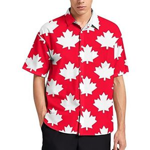 Canada Maple Leaf T-shirt met korte mouwen voor heren, casual knoopsluiting, zomer, strand, top met zak