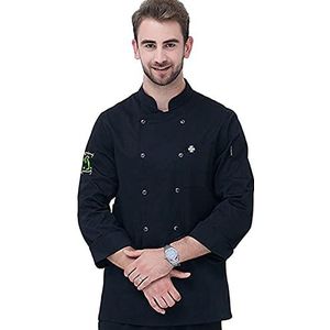 YWUANNMGAZ Chef Restaurant Uniform Cook Coat Lange Mouw Knopen Jas Mannen Vrouwen Barista Baker Shirts Ober Werkkleding (Kleur: Zwart, Maat: F (4XL))