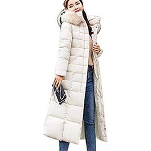 Uni-Wert Winterjas voor dames, lange donsjas, warme parka, jas met bontcapuchon, gewatteerde jas, winterjas, casual donsjas, wit, XL