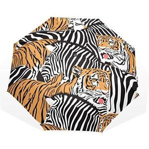 Rootti 3 Vouwen Lichtgewicht Paraplu Tijger Zebra Print Een Knop Auto Open Sluiten Paraplu Outdoor Winddicht voor Kinderen Vrouwen en Mannen