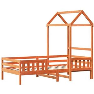 vidaXL Bedframe met huisje massief grenenhout wasbruin 75x190 cm, kinderbedframe, kinderbedhuis, peuter bed, kinderbed, peuterbed, junior bed