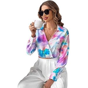 dames topjes Tie Dye cropped blouse met kraag - Veelkleurige casual top (Color : Multicolore, Size : XL)