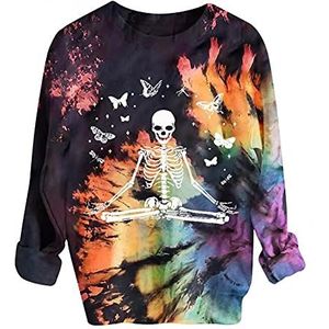 Dames Halloween outfit skelet batik pullover casual los shirt met lange mouwen vrouwen bovenstuk multicolor mode tops tieners meisjes tuniek Halloween kostuum kleding voor jongens meisjes, multicolor, XX-Large, Casual