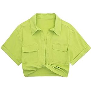 HJUGHPN Dames Blouses Vrouwen Top Ruches Korte Mouwen Vrouwen Shirt Korte Tops Dubbele Pocket Casual Top Vrouwelijke, Groen, L