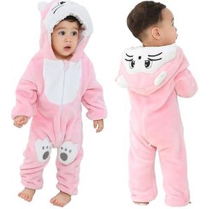 COOKY.D Baby Flanellen Romper met Capuchon Herfst/Winter Pyjama Jumpsuit Lange Mouw Slipjes voor Baby Meisjes Jongens, 18-24 Maanden, Kat