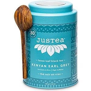 JUSTEA | Kenyan Earl Grey | Zwarte losse thee | Wordt geleverd met een handgemaakt olijfhouten maatlepel | Fairtrade | Non-GMO.
