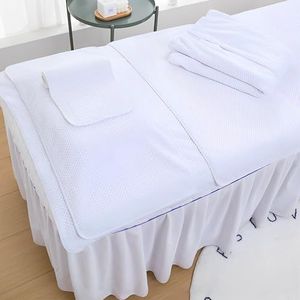 Massagebedhoesset, 5-delige Set Microvezel Beautybedhoes Met Gezichtsgat, Gewatteerde Katoenen Massagetafelhoes, Wasbaar For Beautybed En Tatoeagebed(White)