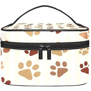 bruin dier poten patroon make-up organizer tas, reizen make-up tas organizer case draagbare cosmetische tas voor vrouwen en meisjes toiletartikelen, Meerkleurig, 22.5x15x13.8cm/8.9x5.9x5.4in