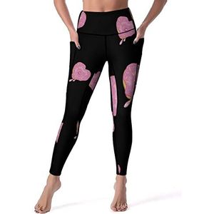 Donut Heart Yogabroek voor dames, hoge taille, buikcontrole, workout, hardlopen, leggings, 2XL