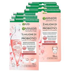 Garnier SkinActive Oogmasker van stof met probiotica-fracties, 3 toepassingen + reparerend gezichtsmasker van stof met probiotica-fracties, 3 toepassingen