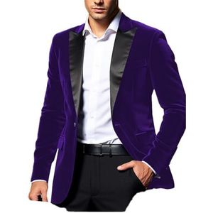 Fluwelen smoking blazer voor heren, slim fit, één knoop, satijnen revers, bruiloft, feest, geklede galajas, Paars, XS