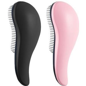 2 stuks ontwarringsborstel, verschuifbare haarkam, luchtkussenkam, massagekam, stijlkam, klitvrije stijlkam (zwart + roze)