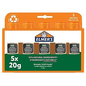 Elmer's Pure Lijm Sticks | 93% Natuurlijke Ingrediënten | 100% Gerecycled Plastic | Geweldig voor Scholen & Crafting | Wasbaar & Kindvriendelijk | 20g | 5 Count