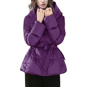 Pegsmio Vrouwen Winter Hooded Donsjack Warm Verdikt Winddicht Losse Witte Eendendons Jas Koreaanse Donsjassen, Paars, XXL