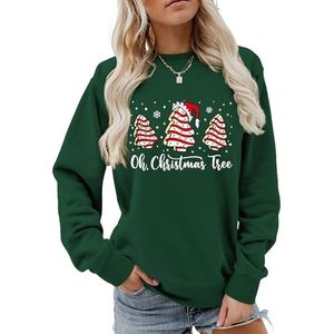 MLZHAN Oh Kerstboom Vrouwen Sweatshirt Leuke Kerstbomen Met Hoeden Sneeuw Print Merry Christmas Lange Mouw Sweatshirts, Vintage Groen, S