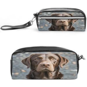 MNVTSKOP Bruin Labrador Retriever Make-up Tas Kleine Cosmetische Reistas Draagbare Briefpapier Organizer voor Vrouwen Leraar