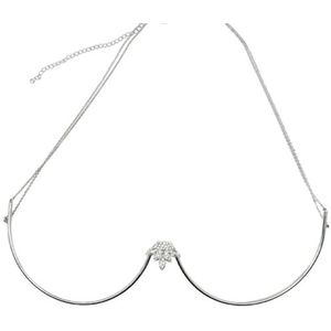 Bloemen metalen borstbeugel lichaamssieraden bh-ketting for vrouwen ketting top bikini halter borstondersteuning zomer(Silver)