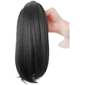 Paardenstaartverlenging, 12 Inch Korte Rechte Paardenstaart Verlenging met Klauw Clip - Nep Kaak, Hittebestendig - Geschikt for Vrouwen Nephaar(Black)