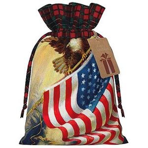 rooster trekkoord zakken, kerst inpakzakken Xmas behandelt tassen kerstfeest gunst zak-Amerikaanse Vlag Eagle Art