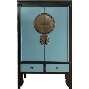 OPIUM OUTLET Chinese bruiloftskast, kast, commode, oosterse aziatische vintage shabby-chic-stijl, kledingkast hout, massief compleet gemonteerd, 2-kleurig (Black_Turquoise)