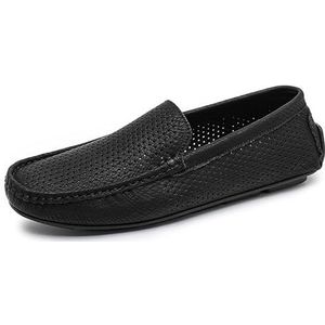 Heren Loafers Ronde Neus Geperforeerd Ademend Mocassins Rijden Loafers Flexibele Comfortabele Antislip Prom Casual Slip-ons(Color:Black,Size:40 EU)